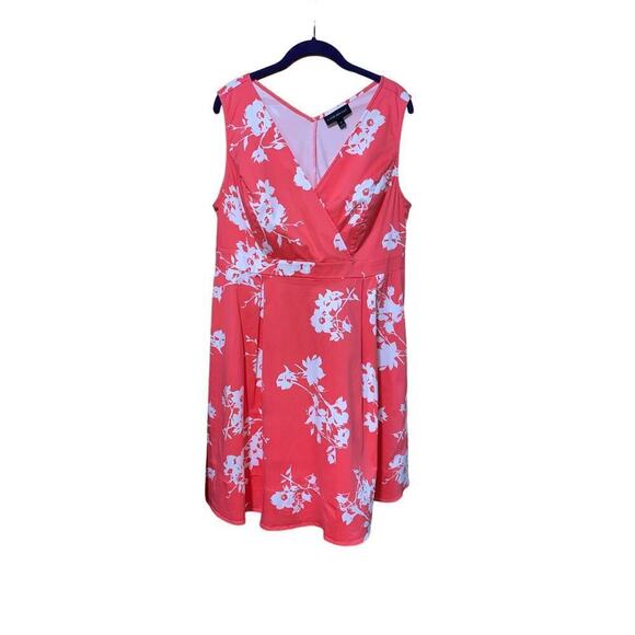 Lane Bryant Plus Size 18 Wrap Stretch Midi Dress Floral Pink Coral White EUC!! - Picture 1 of 6